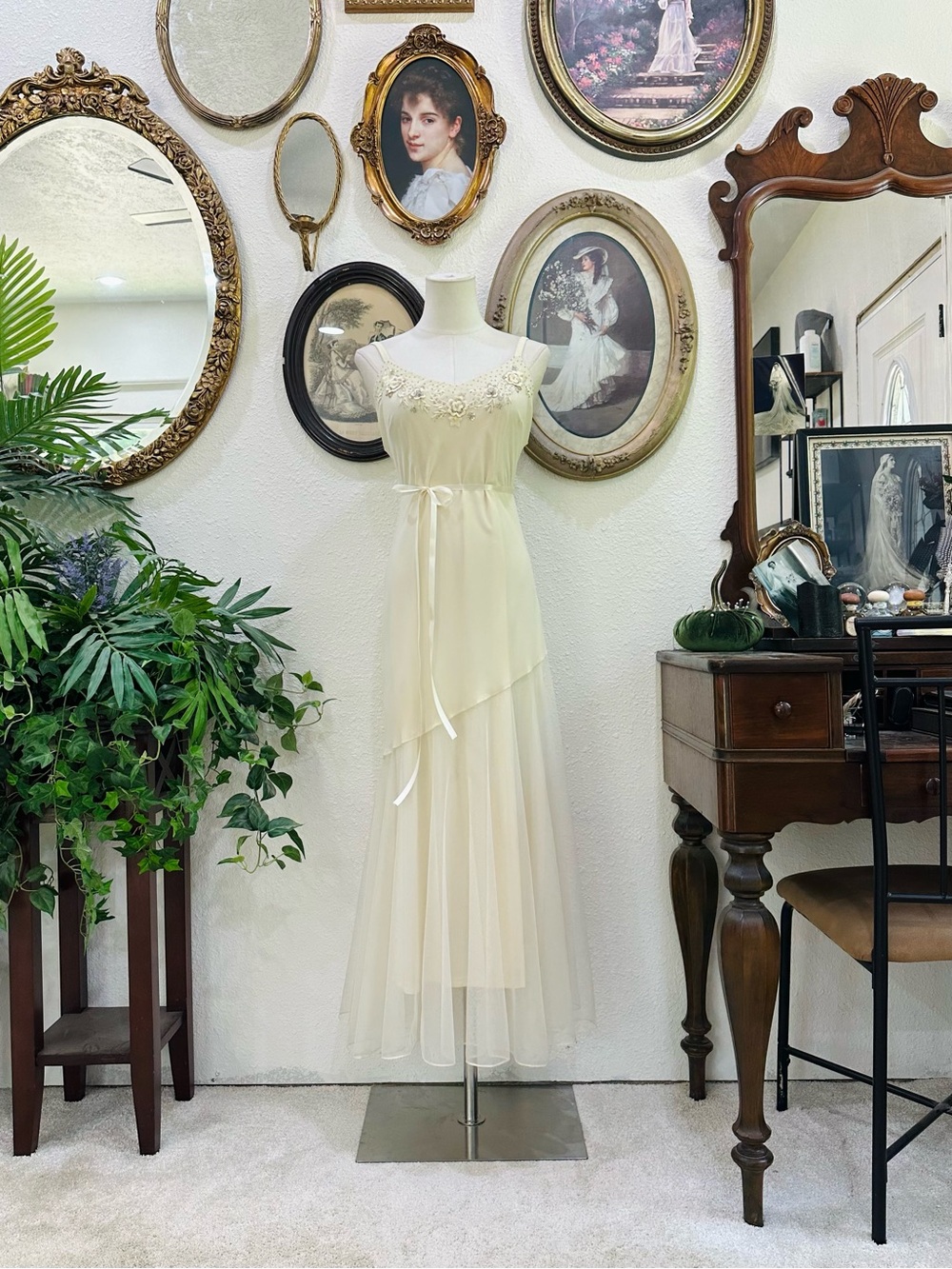 R&M Richards Ivory Two-Piece Chiffon Wedding Dress with Beaded Jacket - Picture 5 of 14